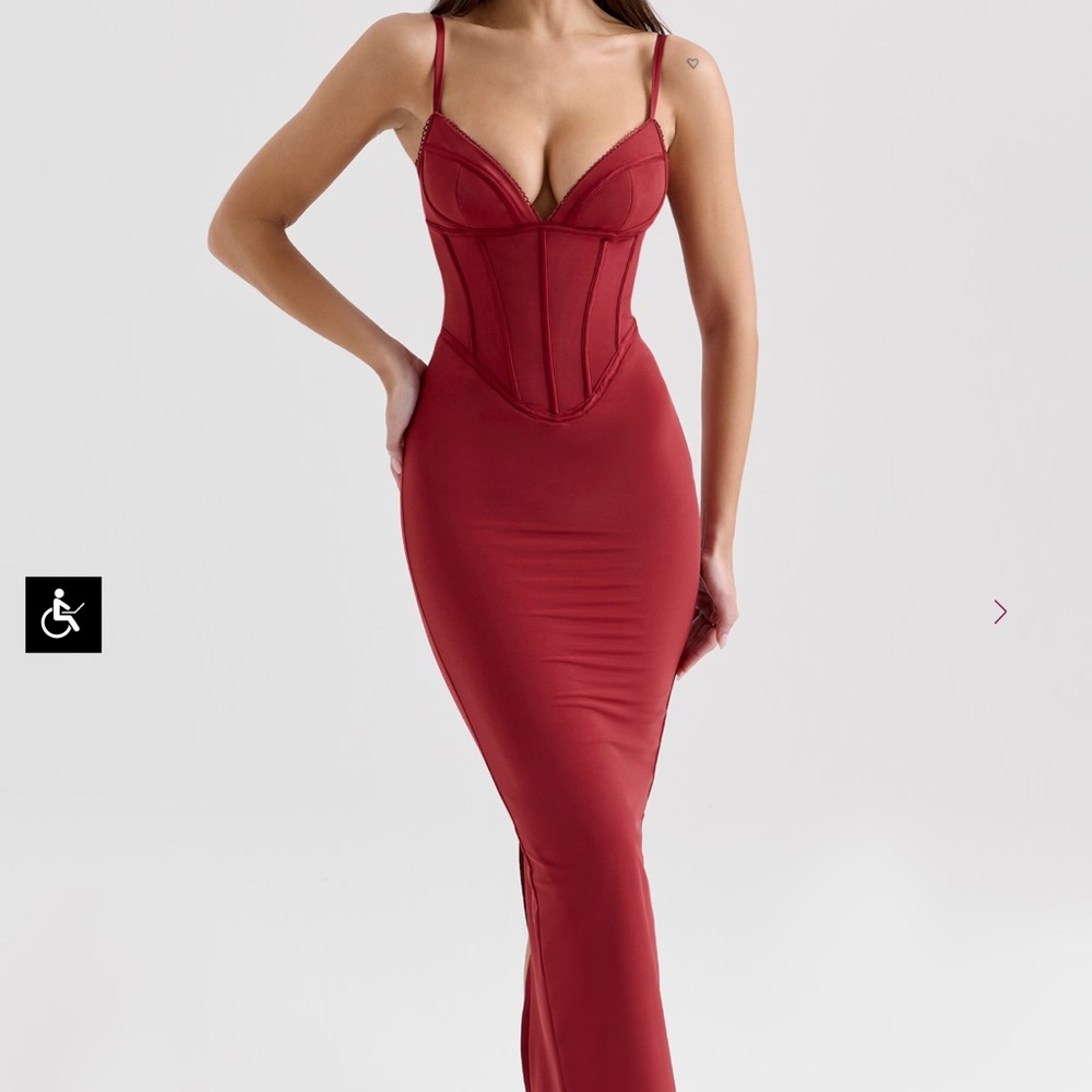 House of CB Romy Wine Mesh Bodycon Maxi Dress
